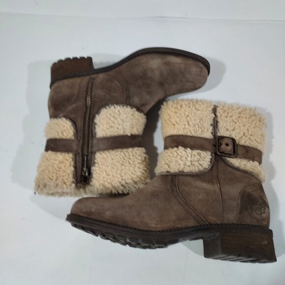 UGG Austrslia Blayre II Suede Side Zip Sheepskin Lined Booties Womens 7.5 - Picture 7 of 16